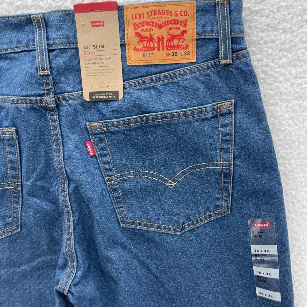 Levis 511 Jeans Mens 36x32 Blue Slim Fit Medium Wash Denim Grunge Skater Preppy